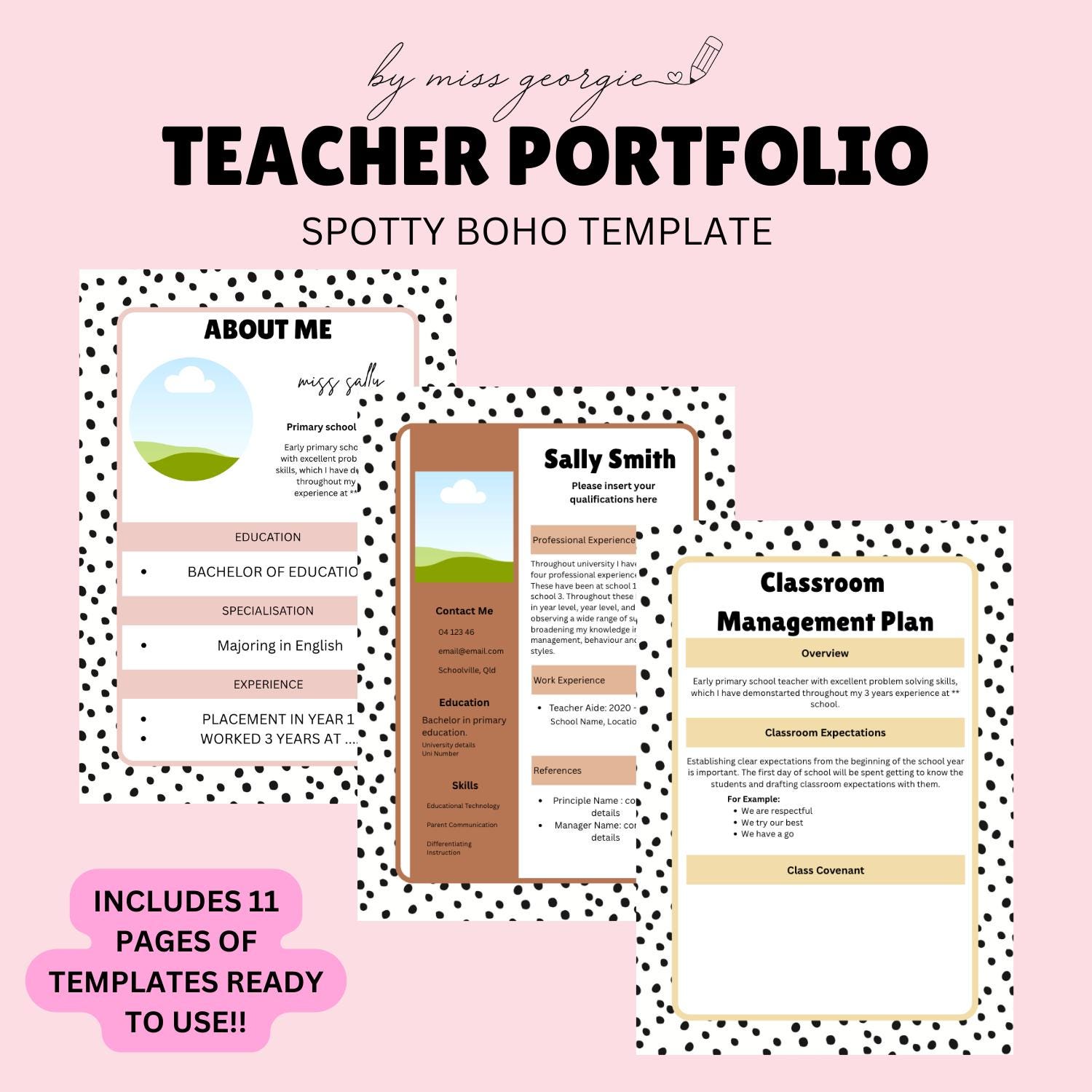 Spotty Boho Teacher Portfolio Template - Etsy