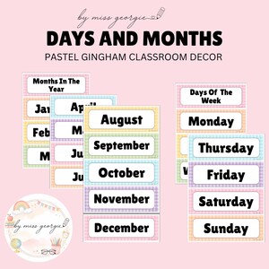Pastel Gingham Days & Months of the Year Classroom Decor
