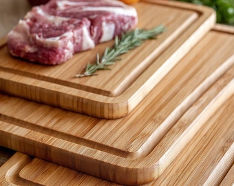 Set of 3 Bamboo Cutting Boards | Non-Slip, Juice Groove, Eco-Friendly Kitchen Chopping Set