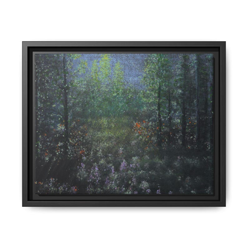 Enchanted Forest Framed Canvas | Moody Nature Wall Art | Dark Green ...