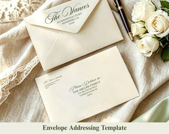 Envelope Addressing Template, Editable A7 Wedding Return Address Canva Template with Envelope Liner, Printable Mail Addressing Download