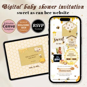 Sweet as Can Bee Baby Shower Website Invitation | Animated Canva Template (Digital Download)
