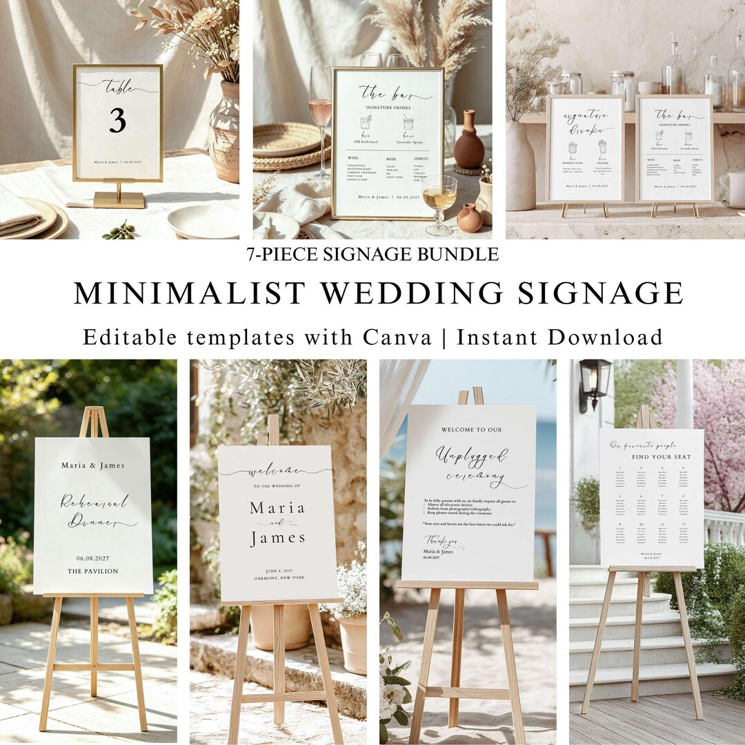 Wedding Signs Bundle, Minimalist Wedding Signage Canva Template With Wedding Signs Bundle, Minimalist Wedding Signage Canva Template With