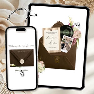 Old Money Save the Date-website, bruin ivoor bruiloftsuitnodiging, geanimeerde envelop (digitale download)