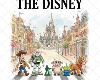 Disney Abbey Road PNG, Toy Story Characters Walking Clipart, Woody Buzz Alien Bullseye Castle File, Magic Kingdom Family Vacation Design