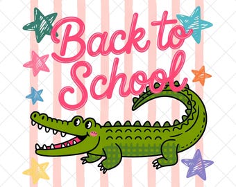 Back to School Alligator PNG, Stars, Stripes (Digital Download)
