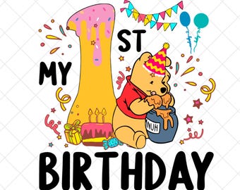 Winnie the Pooh 1st Birthday PNG: Digital Download