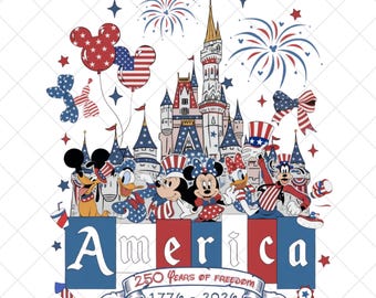 Disney America 250 Years Of Freedom PNG, Mickey Minnie Castle Clipart, 4th Of July 1776 2026 Sublimation Design, Patriotic Digital File