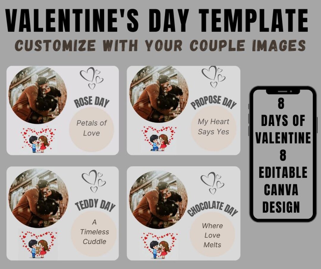 Valentine's Day Canva Template | Editable 8 Days of Valentine Card ...