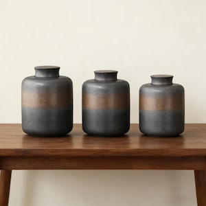 Handgjord keramisk minnesurna, matt svart brons tonad minnesurna för aska