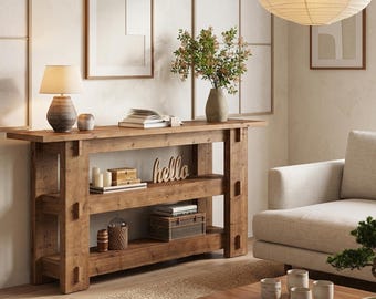 Rustic Wooden Console Table, Farmhouse Entryway Table, Solid Wood Sofa Table, Japandi Hallway Console, Living Room Furniture