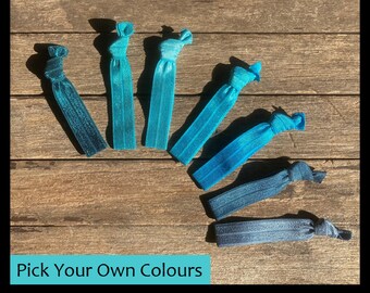 Choose Your Own Colours | Turquoise Jade Slate Elastic Hair Ties | Handmade Solid Color Hair Ties | Creaseless Elastic Hair Ties | UK Seller