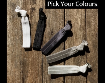 Choose Your Own Colours | Black White Silver Elastic Hair Ties | Handmade Solid Color Hair Ties | Creaseless Elastic Hair Ties | UK Seller