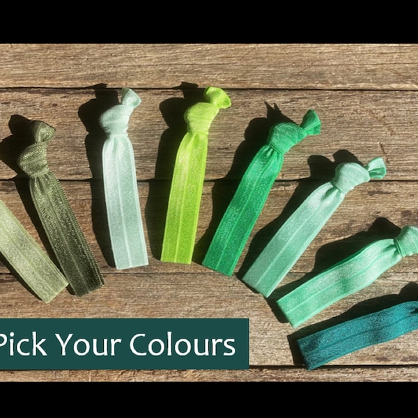 Choose Your Own Colours | Green Elastic Hair Ties | Handmade Solid Color Hair Ties | Creaseless Elastic Hair Ties | UK Seller