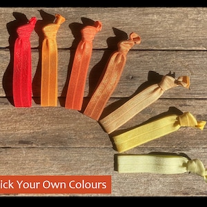 Choose Your Own Colours | Red Orange Yellow Hair Ties | Handmade Solid Color Hair Ties | Creaseless Elastic Hair Ties | UK Seller