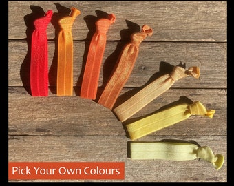 Choose Your Own Colours | Red Orange Yellow Hair Ties | Handmade Solid Color Hair Ties | Creaseless Elastic Hair Ties | UK Seller