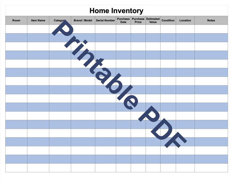 Home Inventory Spreadsheet & Printable PDF | Household Item Tracker ...