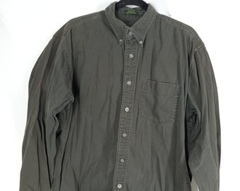 Vintage 90s Green Cotton Denim Shirt, Mens Long Sleeve