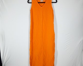 Vintage 1990s Bright Orange Hand Dyed Ribbed Long Maxi Jumper Dress Russ Berens Malibu