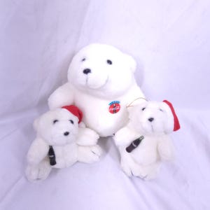 Vintage 1993 1996 COCA COLA Polar Christmas Bears Coke Santa Bear Ornaments and Cola Bear Plush