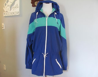 Vintage Lacoste Nylon Windbreaker, Removable Hood, Blue Color Block