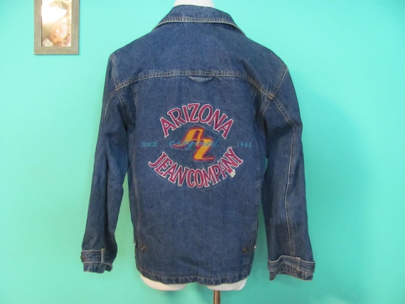 Vintage 90s Arizona Jean Co Denim Jacket 90s Denim / Jean Jacket / Embroidered Spell Out 90s Jacket Girls / Plaid Flannel Lined