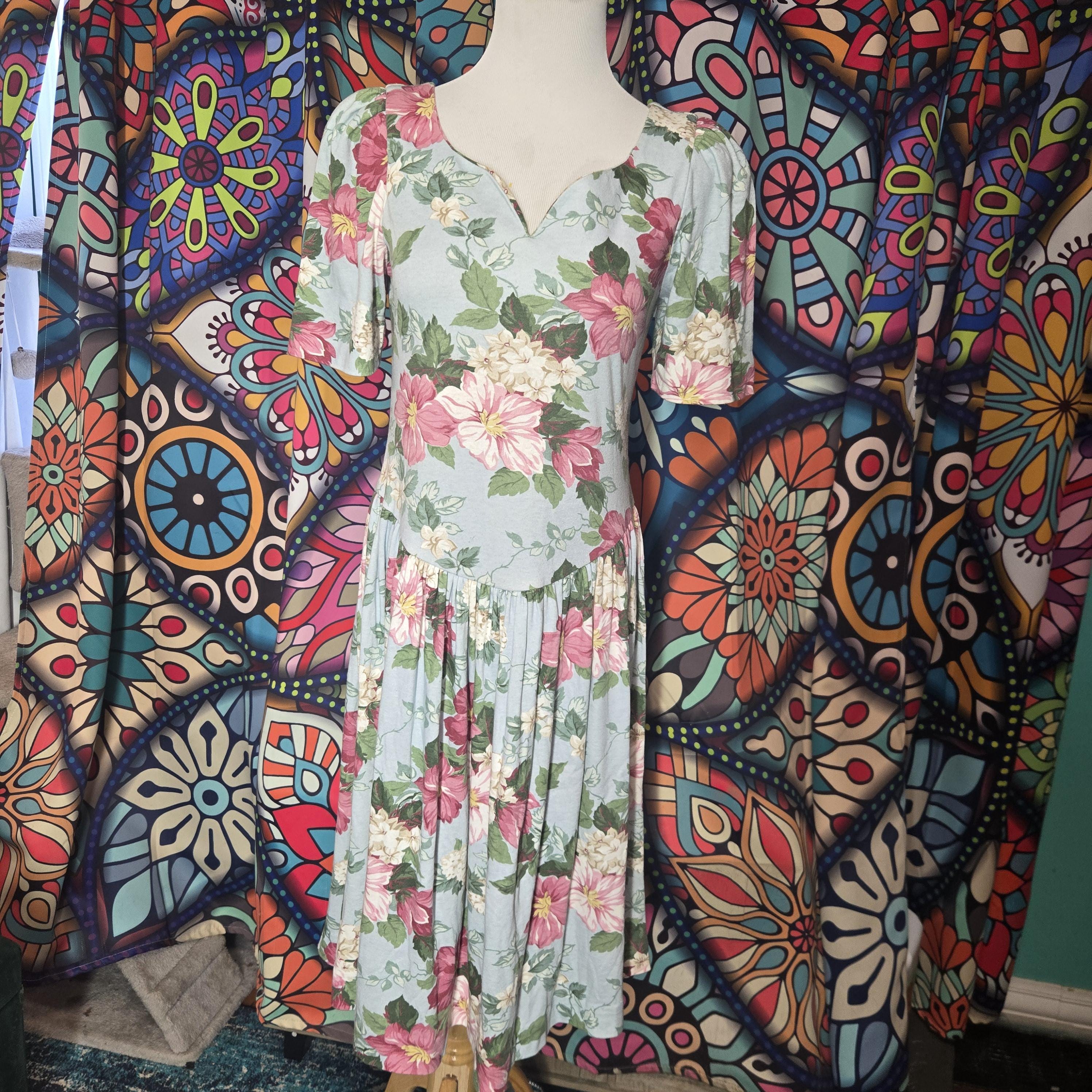 1980s Sweetheart Floral Dress - Etsy