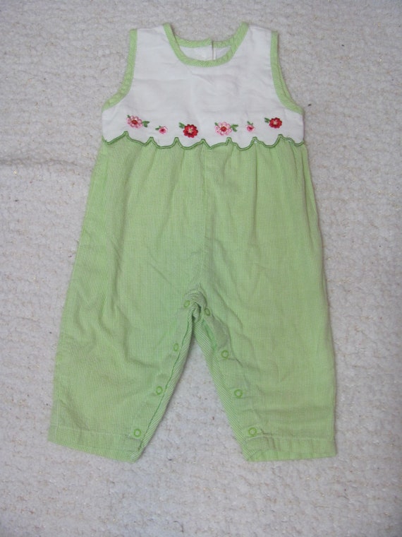 Adorable Vintage 90s Baby GIrl White And Green Em… - image 2