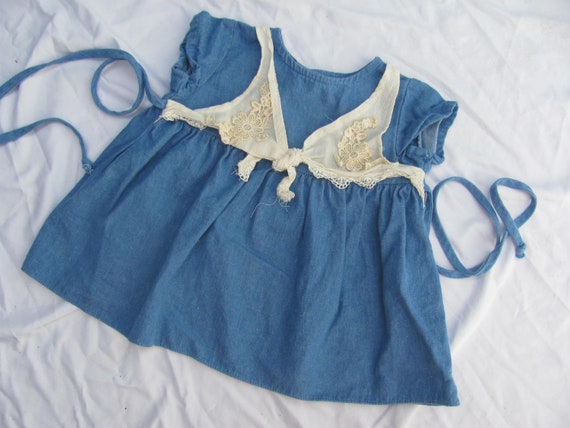 Vintage 90s Baby Denim Dress with Lace Vest (12 Months)