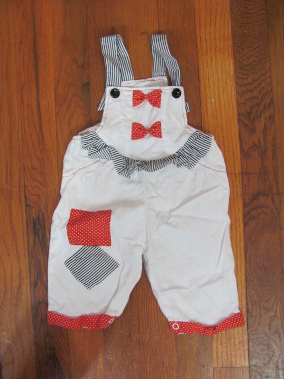 red white and blue bib overalls