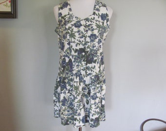 Vintage 90s Floral Romper: Pennylane Blue Summer Playsuit
