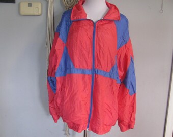 Vintage 90s Bright Color Block Nylon Windbreaker Jacket Oversized Baggy Athletic Jacket Pink Blue Fun Retro Windbreaker Spring Jacket