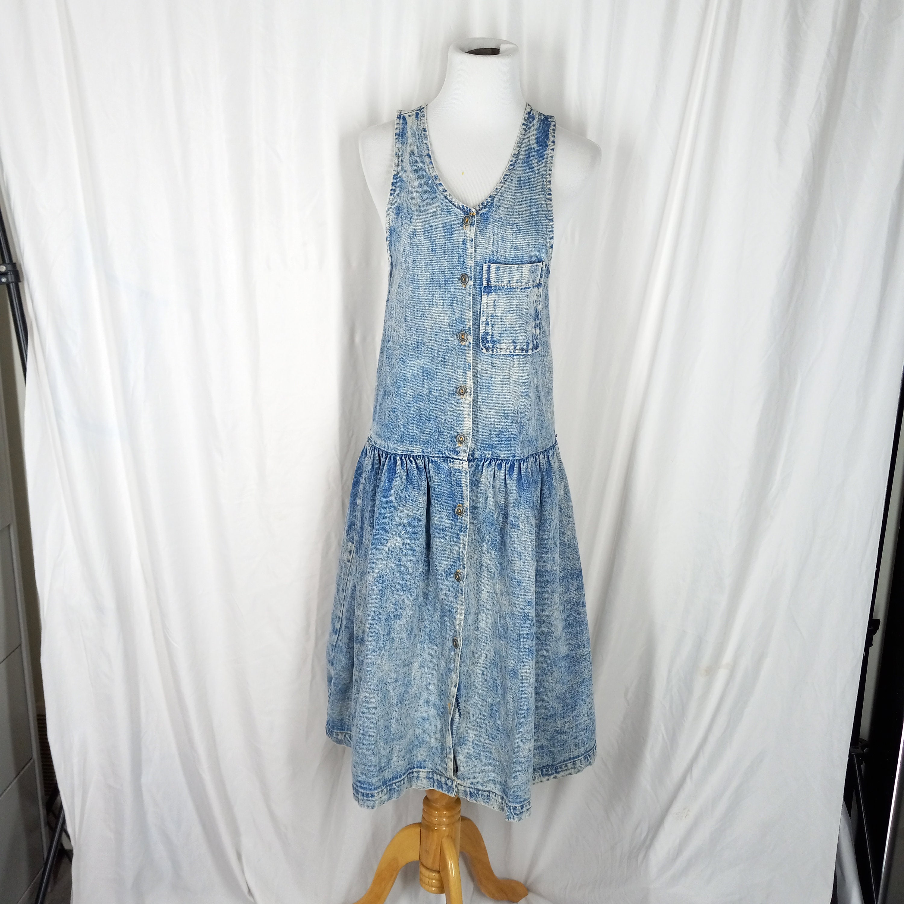 Vintage 90s Denim Faded Stone Washed Bleached Out Jean Pinafore Dress - Etsy