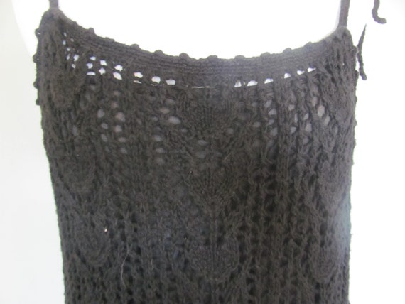 Vintage 90s Black Crochet Boho Top Tank Top Spagh… - image 3