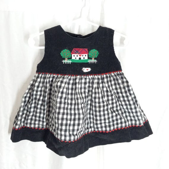 Vintage Baby Girls Black And White Checkered Ging… - image 3