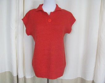 WOmens Vintage 80 / 90s Dark Orange / Burnt Orange Knit Sweater Top / Short Sleeve / Pullover / Cute Knit Sweater