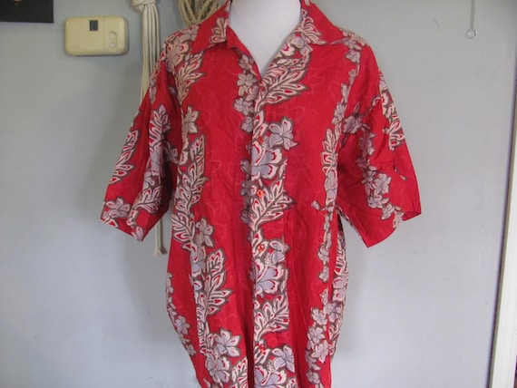 Vintage 90s Tropical Floral Hawaiian Island Beach… - image 1