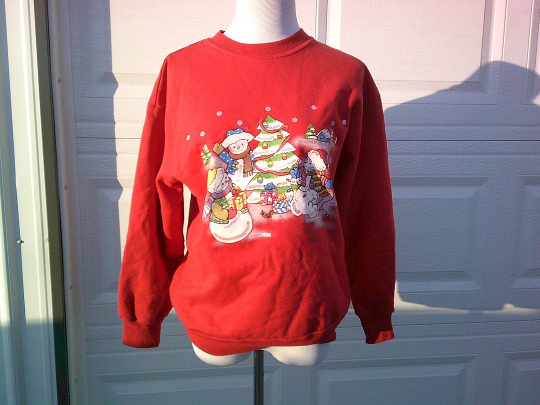 Retro Snowman Art Print Crew Neck Casual Sweatshirt