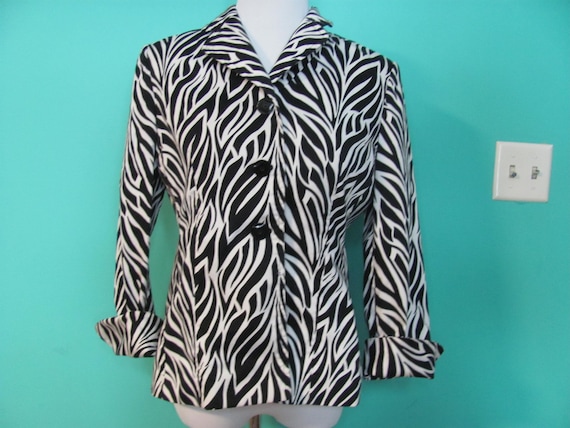 Womens Vintage 90s ZEBRA Print Blazer Jacket / Animal Print Jacket 