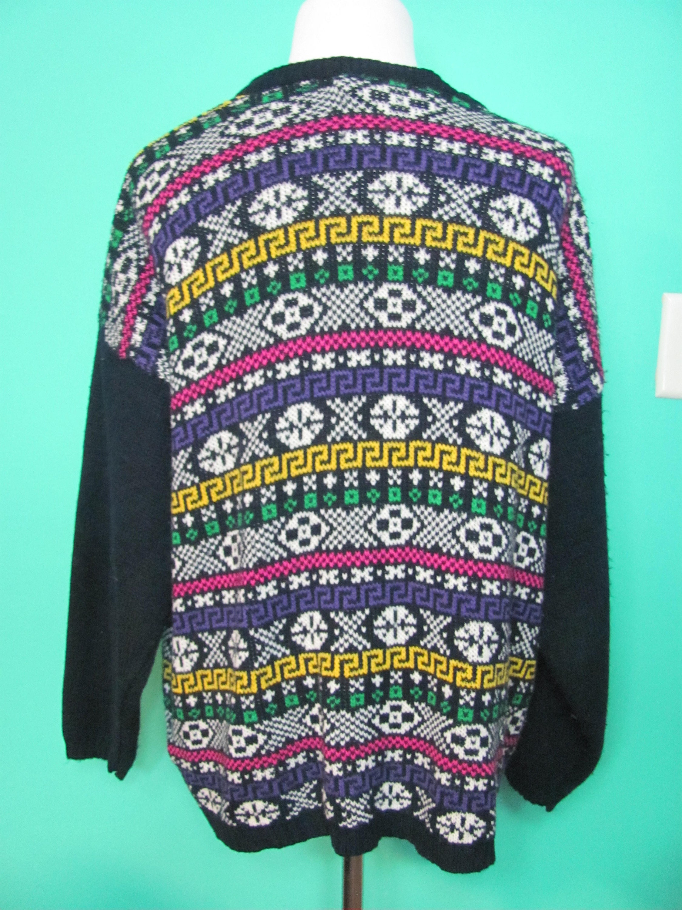 Vintage 90s Multi Color Knit Cardigan Sweater / Womens Cozy