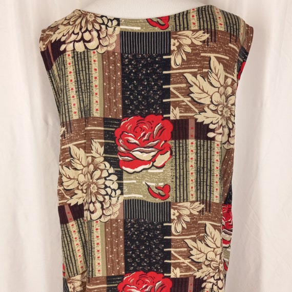 90s Floral Patchwork Maxi Dress - Red Brown Boho … - image 3