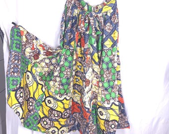 Vintage Vibrant Multicolor abstract multi patterned flowy maxi skirt