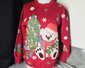 Vintage retro 80s 90s festive fun holiday party Christmas sweatshirt crewneck Christmas bear