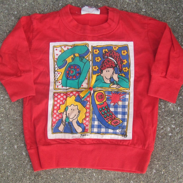 Girls Toddlers Vintage 90s oversized Crewneck Sweatshirt Pullover Red Girl Talk Telephones BFFS Sweatshirt Long Sleeve Top Cute Retro Shirt