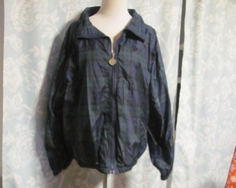 Vintage 90s Plaid Nylon Windbreaker Jacket, Blue Green Jerzees M