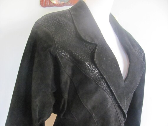 Vintage 1980s 1990s Black Leather Suede Cropped J… - image 7