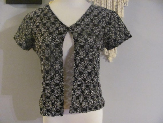 Vintage 90s Black and White Short Sleeve Open Front Knit Top - Etsy