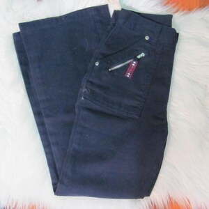 Girls Vintage 90s Blue Cotton Cargo Flared Jeans / Blue And Red / Twill Pant / GIRL / Red White And Blue / High Waisted / High Rise / Flare