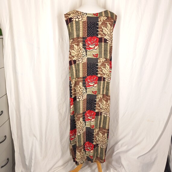 90s Floral Patchwork Maxi Dress - Red Brown Boho … - image 2