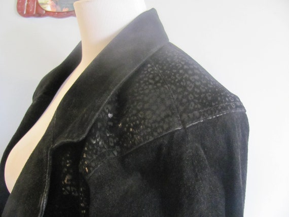 Vintage 1980s 1990s Black Leather Suede Cropped J… - image 5